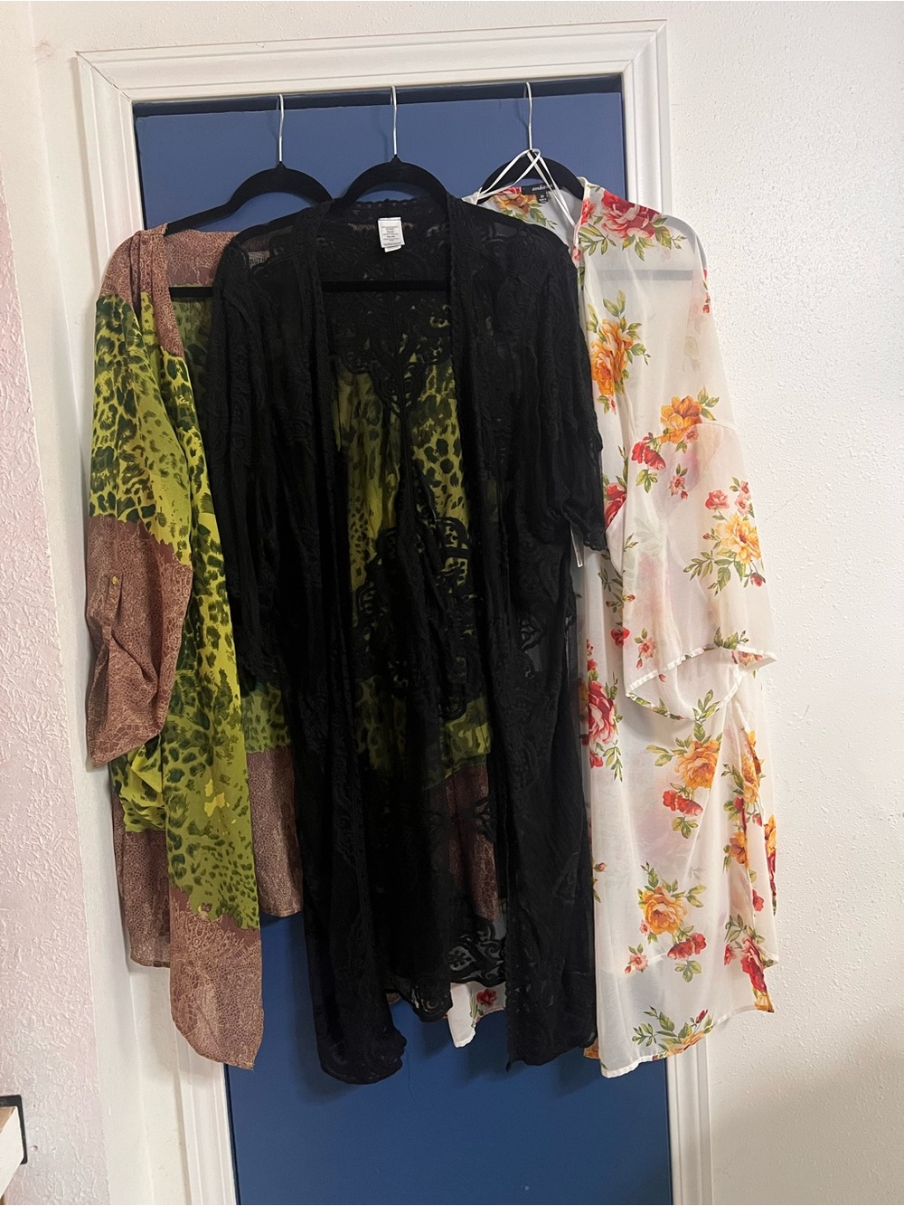 2X BUNDLE  Kimonos - Black, White Floral, AND Green leopard print
